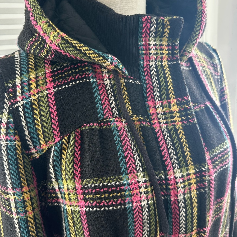 Vintage Y2K Roxy First Love Plaid Tweed Hooded Jacket Size XL Bomber Coat